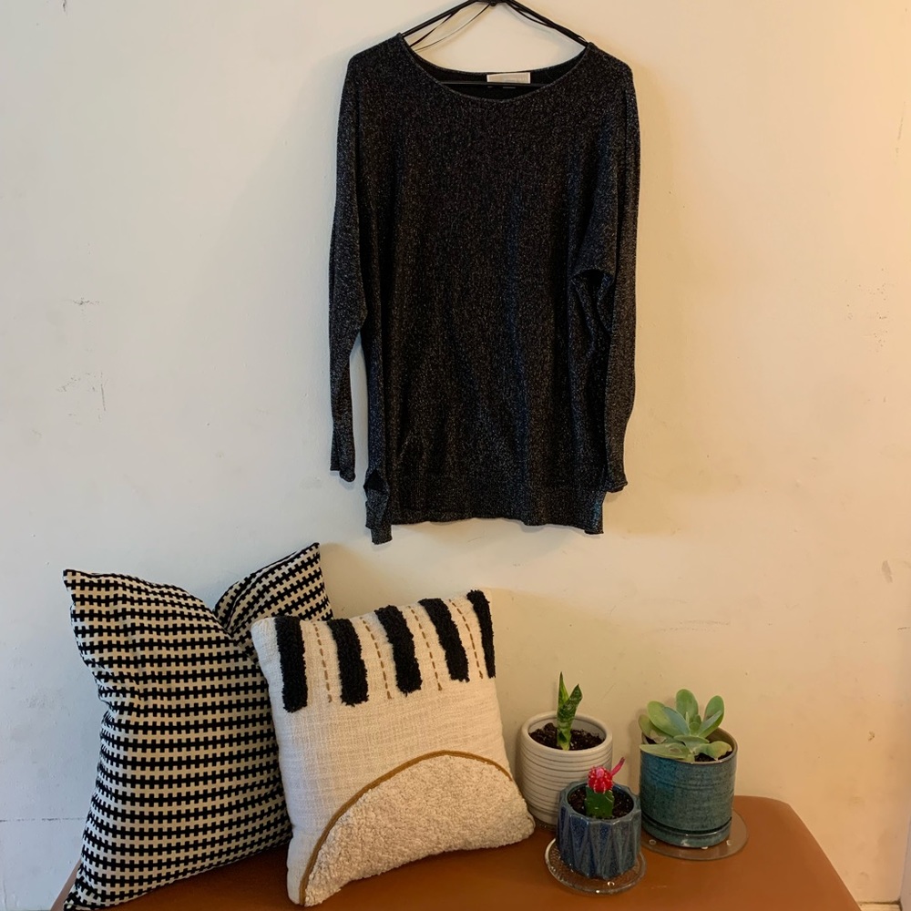 Black and metallic long sleeve blouse